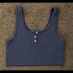 Blue and white ribbed crop top on the top front